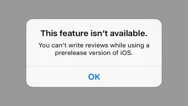 Mensaje de alerta para las reviews en iOS 9 beta