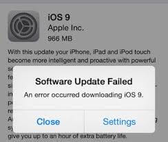 Error de descarga de iOS 9