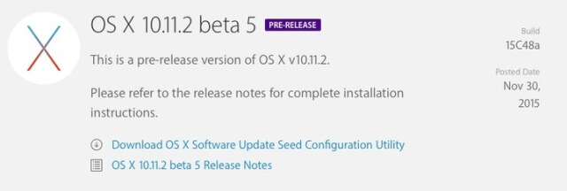 Notas de la actualización OS X El Capitan 10.11.2 beta 5