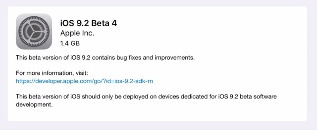 iOS 9.2 beta 4 para desarrolladores