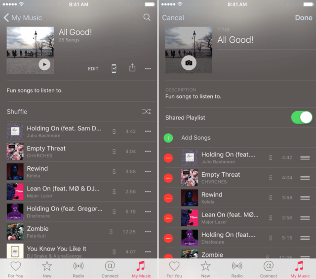 Cómo dejar de compartir cambios en la reproducción en Apple Music