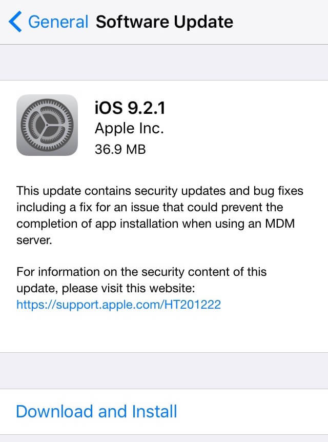 Apple lanza iOS 9.2.1 para iPhone, iPad y iPod Touch