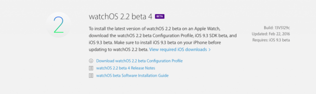 Apple libera su cuarta beta de watchOS 2.2 para desarrolladores
