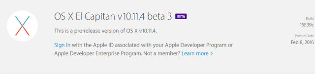 Beta 3 OS X 10.11.4