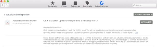 La sexta beta de OS X 10.11.4 ya se encuentra disponible para los desarrolladores - copia