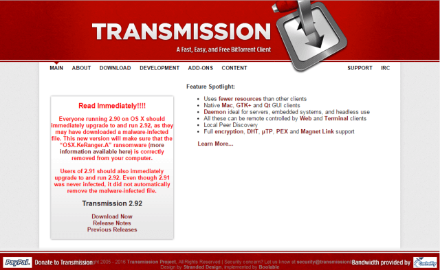 Transmission KeyRanger ransomware