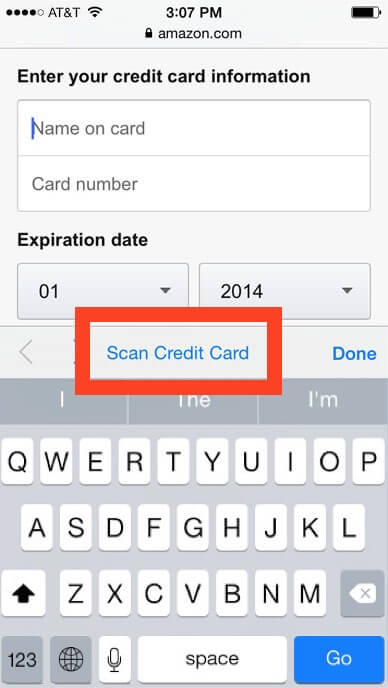 Función de escaneo de tarjeta de crédito en el teclado de iPhone y iPad
