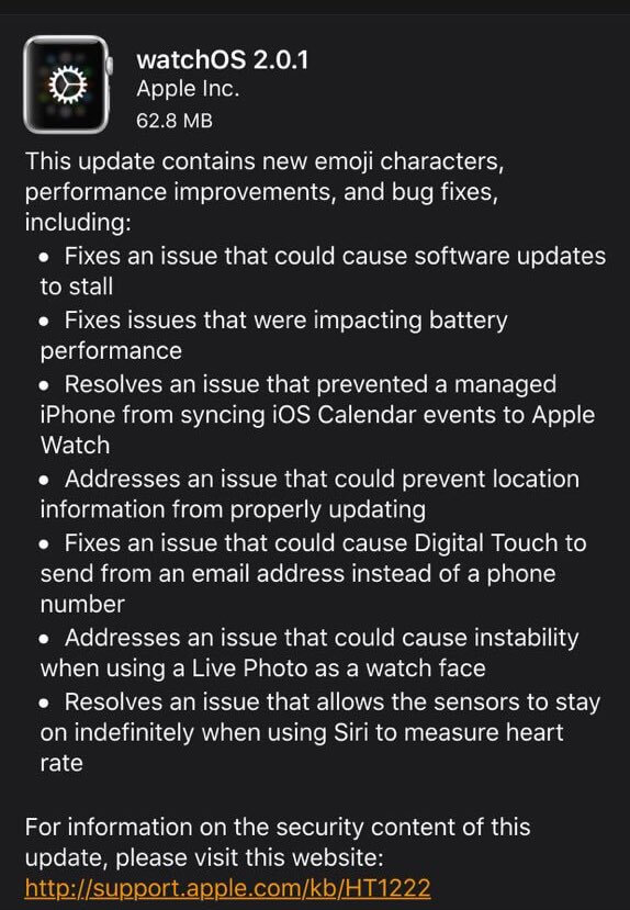Oficialmente Apple lanza WatchOS 2.0.1