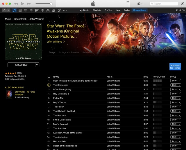 El soundtack de Star Wars The Force Awakens ya se encuentra disponible en iTunes y Apple Music