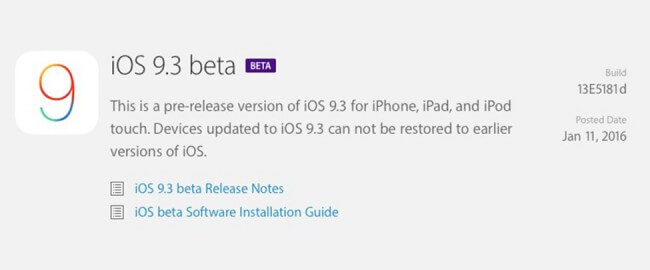 Apple lanza la primera beta de iOS 9.3 para desarrolladores