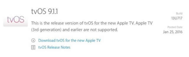 Apple lanza una actualización para tvOS 9.1.1