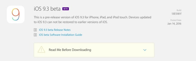 Apple nos presenta la actualización de iOS 9.3 beta1.1