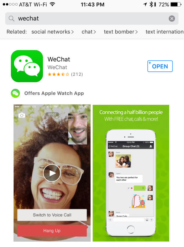 buscar la aplicación WeChat