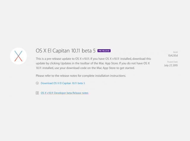 Notas de la actualización OS X 10.11.4 beta 5