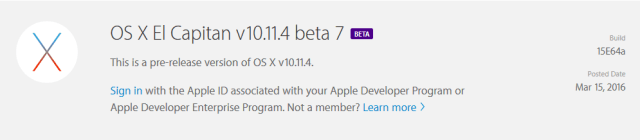 os x 10.11.4 beta 7