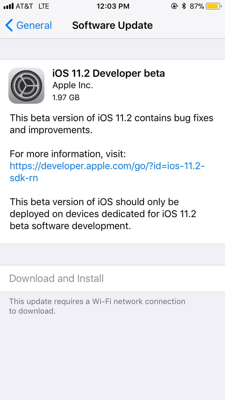 iOS 11.2 Beta Desarrolladores