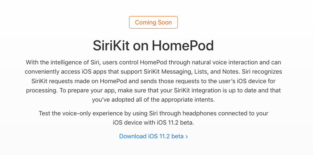 SiriKit HomePod iOS 11.2