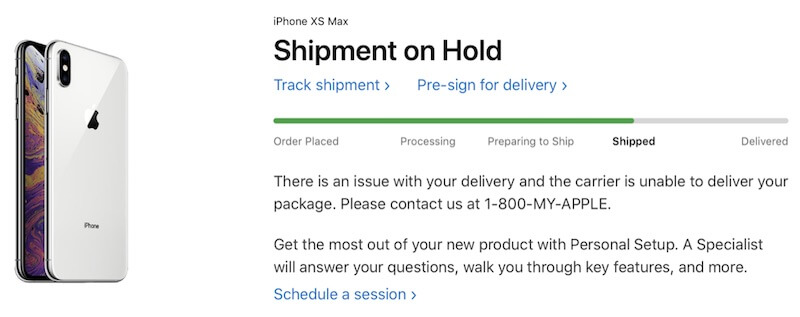 Shipment to Hold iPhone XS Max