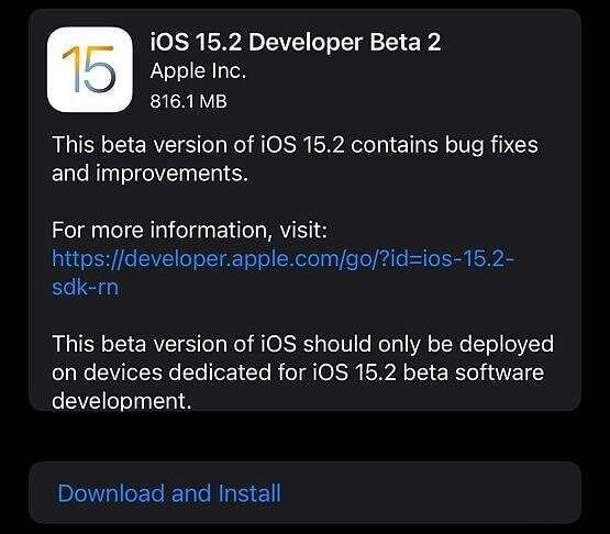 iOS 15.2 Beta 2